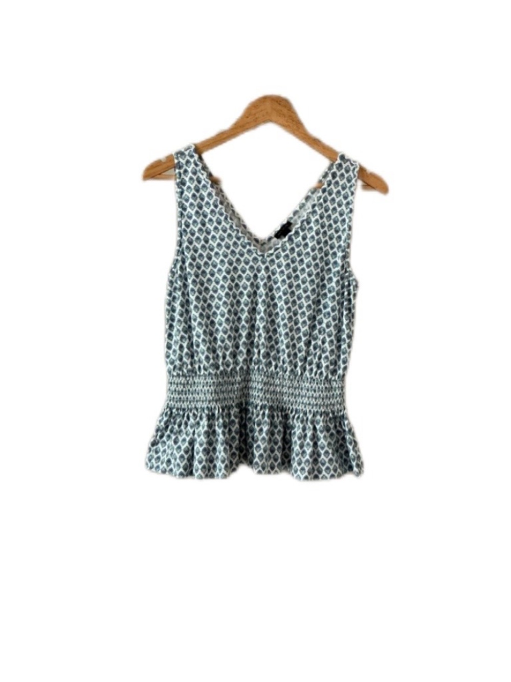 Ann Taylor Women’s Sleeveless Smocked Peplum Top - Blue Pattern XS